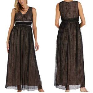 R & M Richards Black and Cream Sleeveless V-Neck Maxi Dress